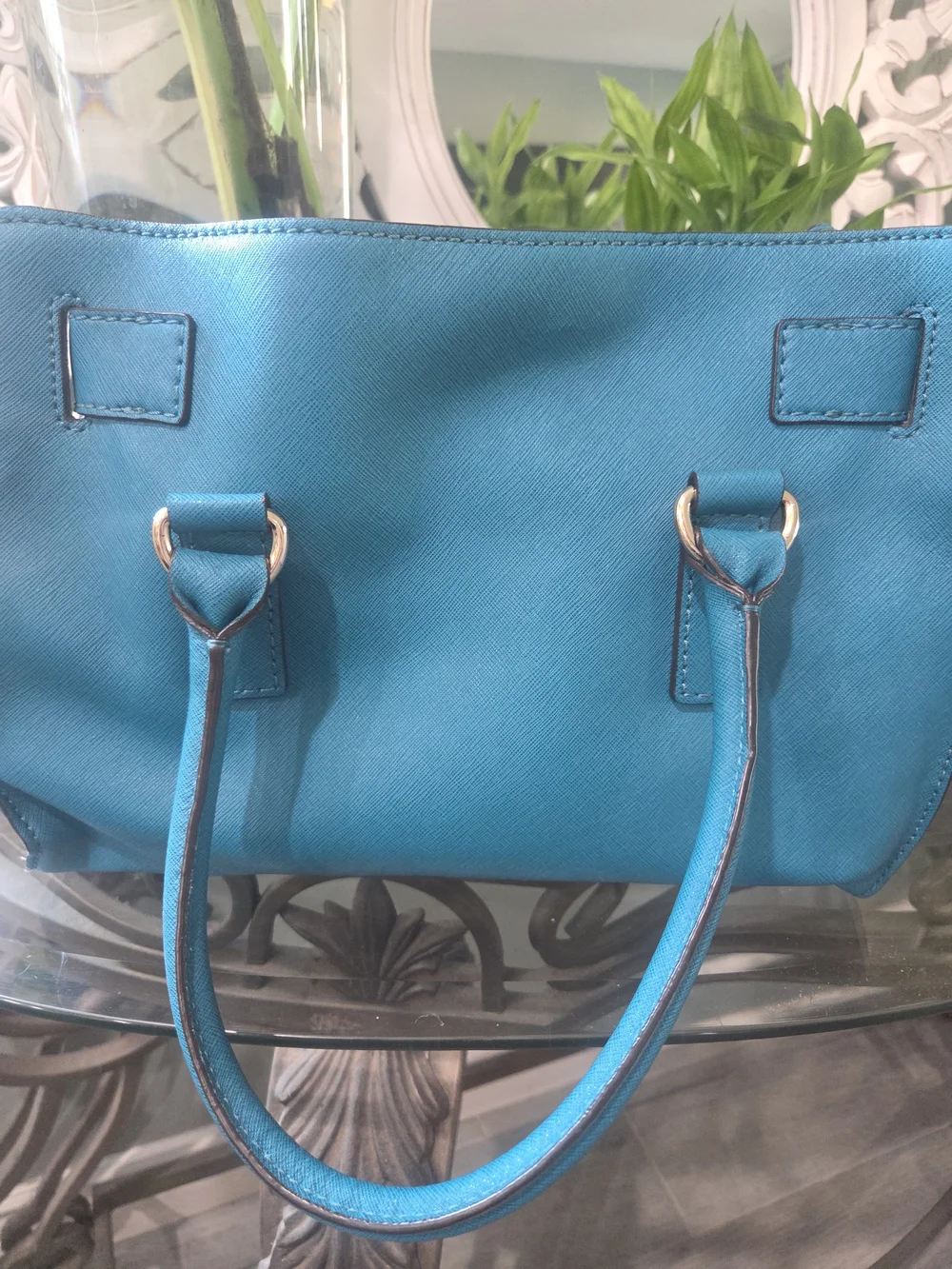 Michael Kors Teal Saffiano Leather Shoulder Bag with Gold Hardware